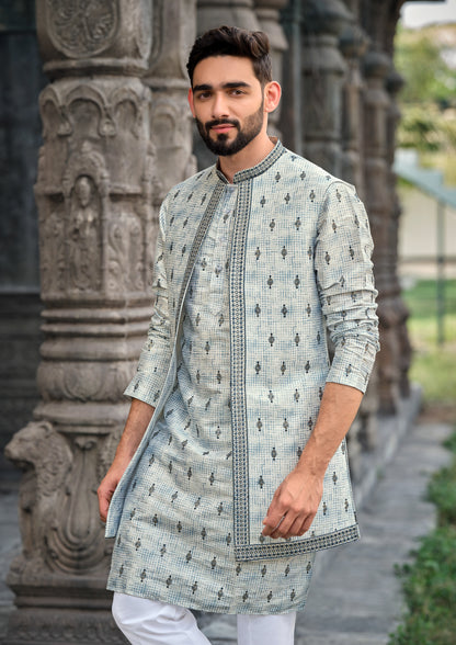 Sky Blue Silk Koti Kurta Set with Exquisite Embroidered Work
