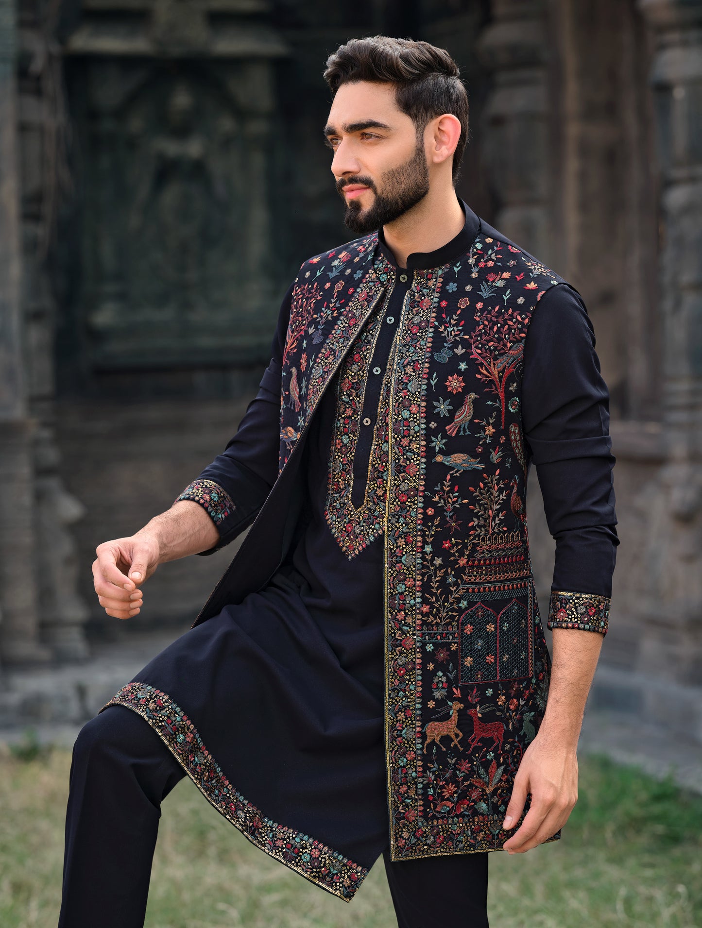 Sophisticated Navy Blue Silk Koti Kurta Set with Exquisite Embroidery