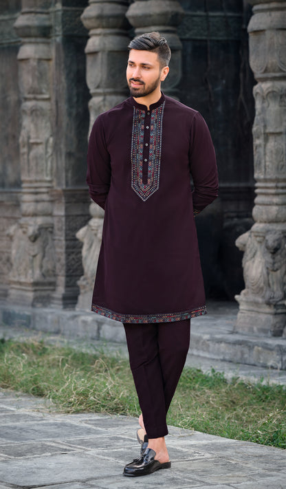 Royal Purple Silk Koti Kurta Set with Exquisite Embroidery