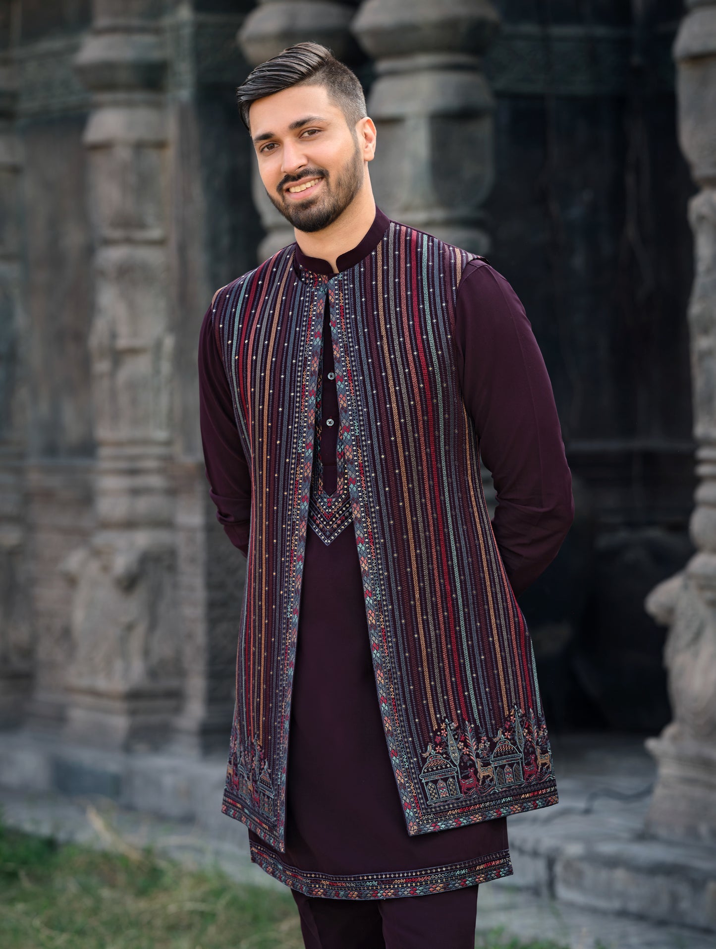 Royal Purple Silk Koti Kurta Set with Exquisite Embroidery