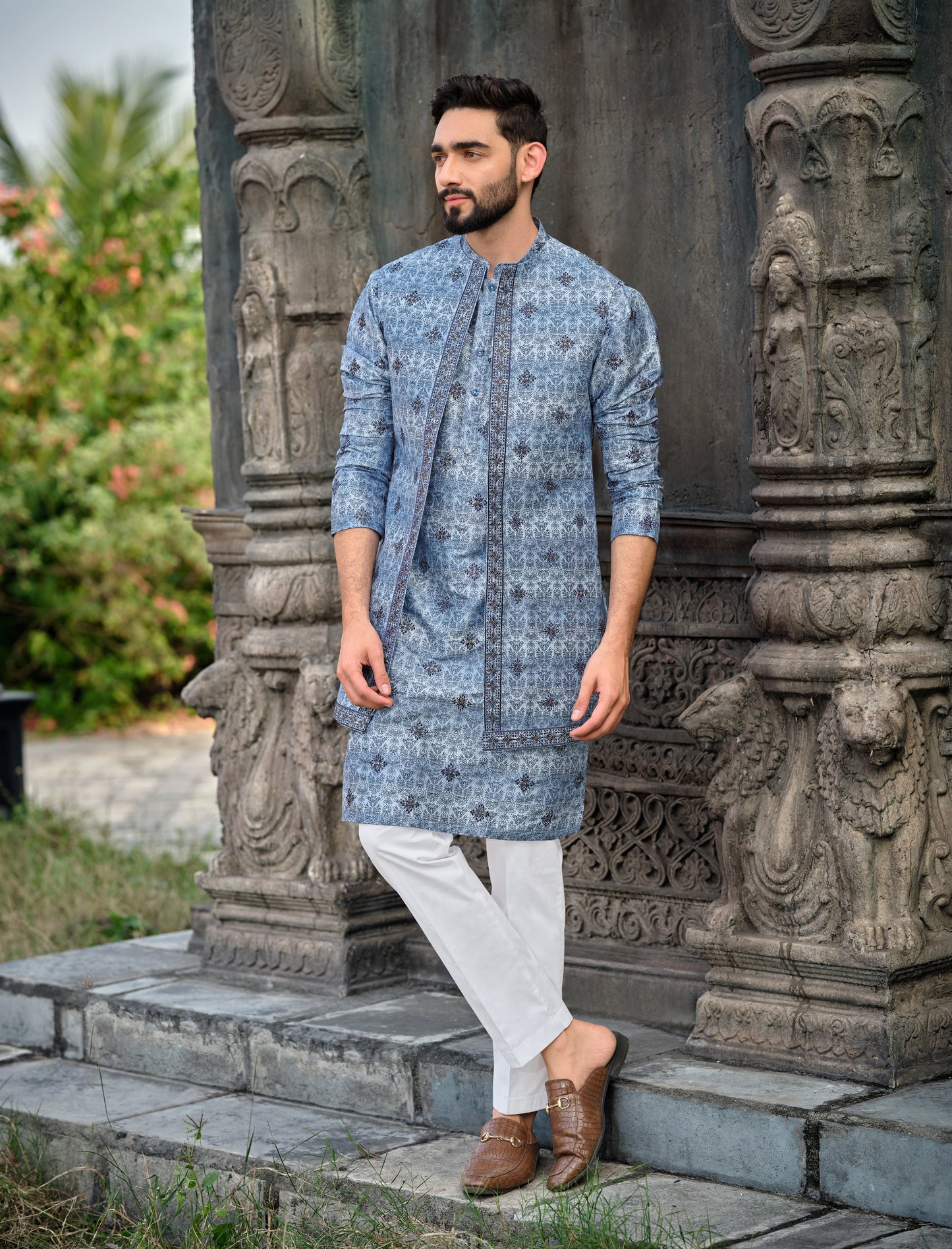 Graceful Sky Blue Silk Koti Kurta Set with Beautiful Embroidery