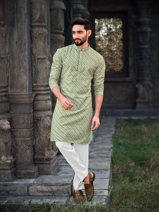 Elegant Sage Green Silk Kurta with Subtle Embroidered Work