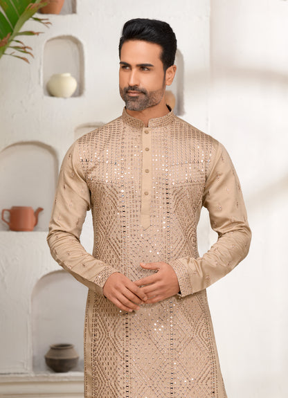 Mellow Buff Mirror Work Kurta Set