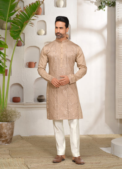 Mellow Buff Mirror Work Kurta Set