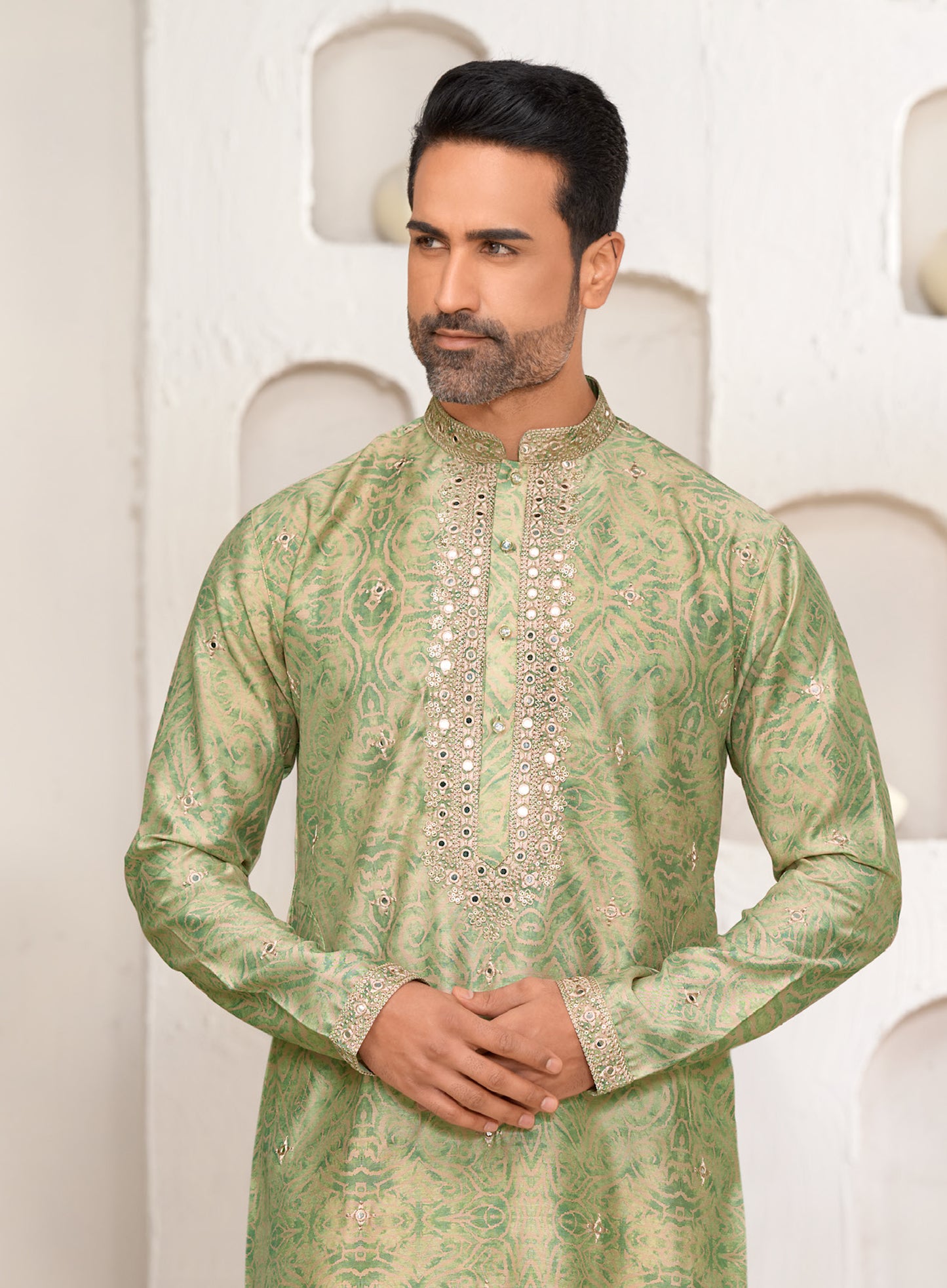 Death Guard Silk Kurta Set with Soft Mirror Embroidery