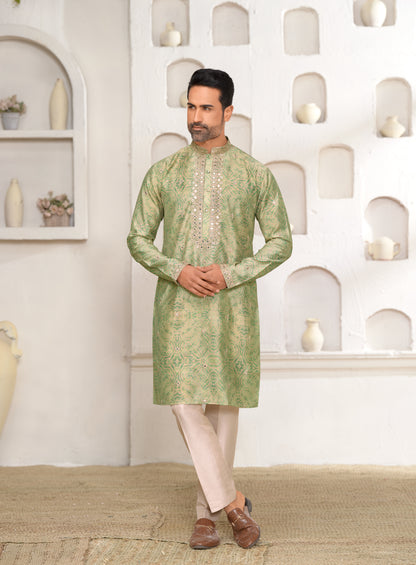 Death Guard Silk Kurta Set with Soft Mirror Embroidery