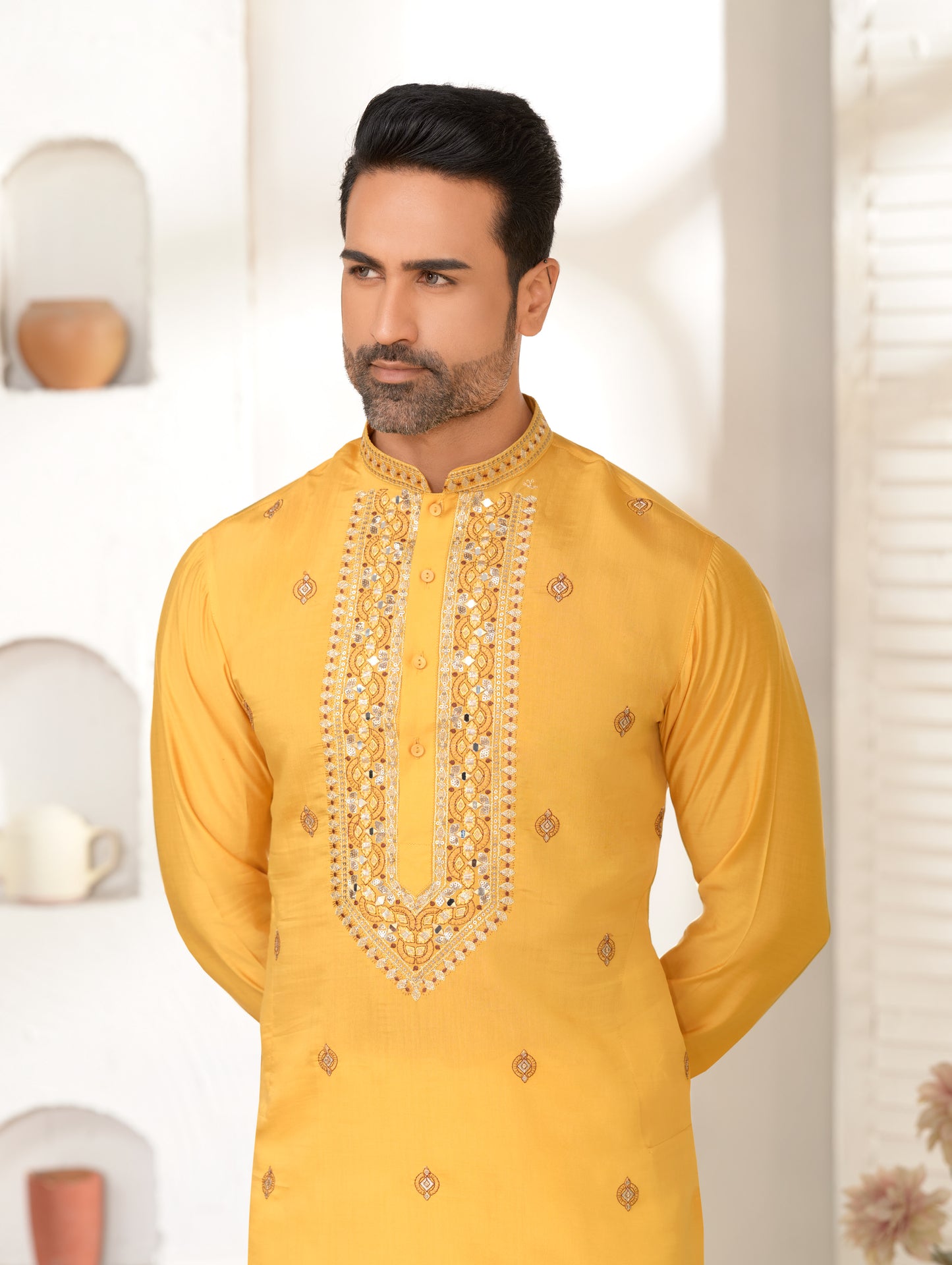 Mango Margarita Silk Kurta Set with Embroidery