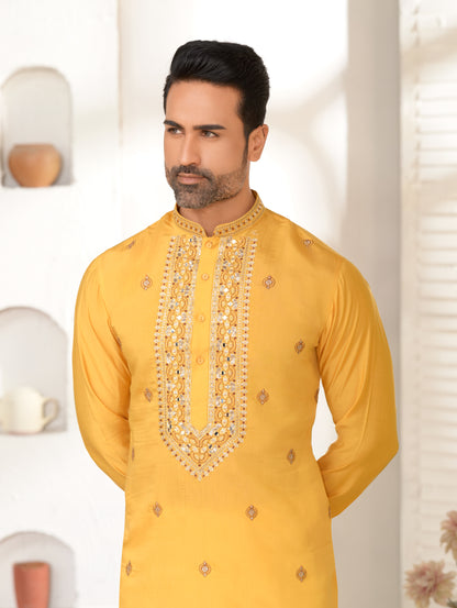 Mango Margarita Silk Kurta Set with Embroidery