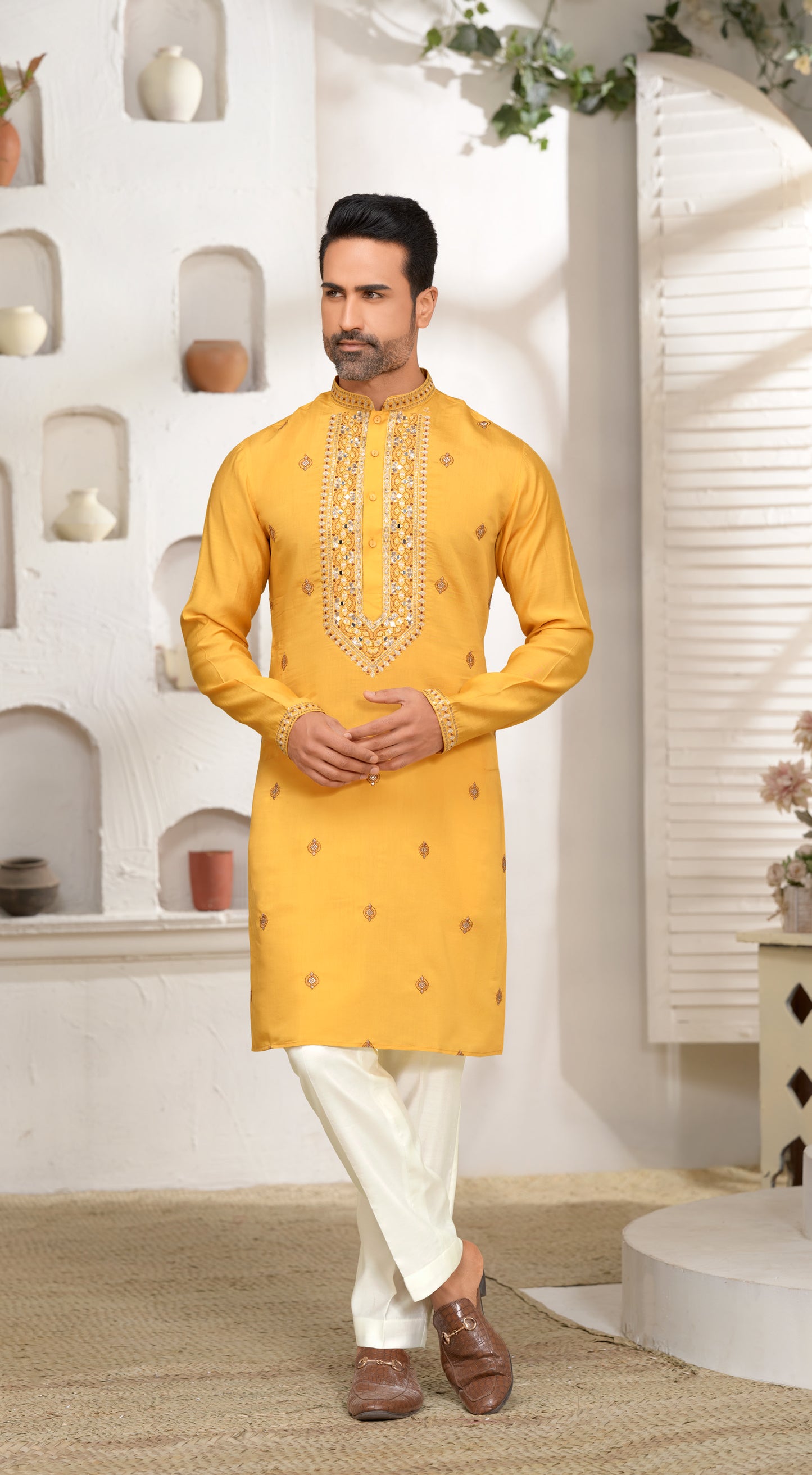 Mango Margarita Silk Kurta Set with Embroidery