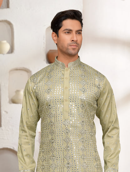 Wasabi Zing Silk Kurta Set with Mirror Work