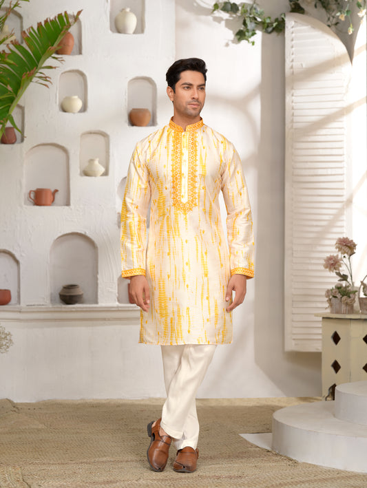 Sunshine Elegance Kurta Set in Yellow & Cream