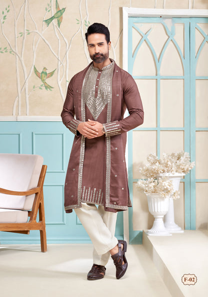 Regal Brown Kurta Set with Silver Work
