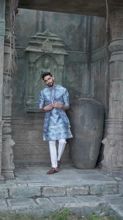 Graceful Sky Blue Silk Koti Kurta Set with Beautiful Embroidery