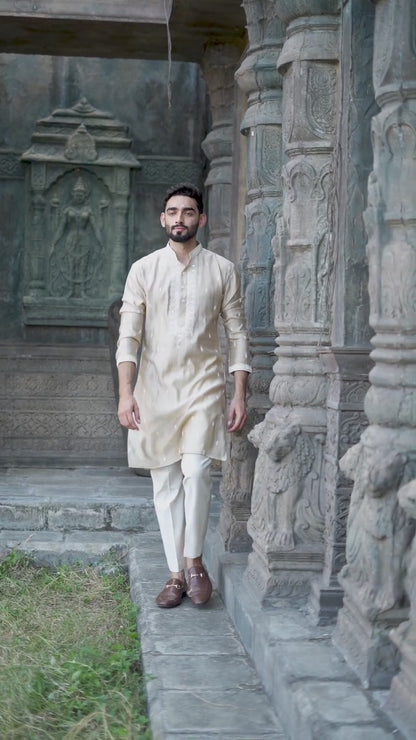 Golden Silk Kurta with Exquisite Embroidered Work