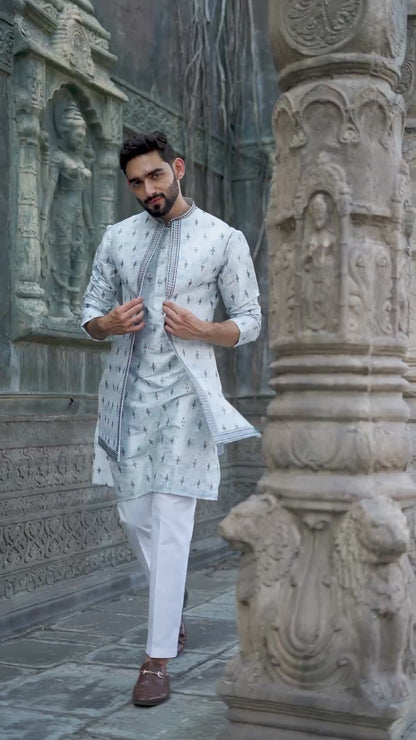 Sky Blue Silk Koti Kurta Set with Exquisite Embroidered Work
